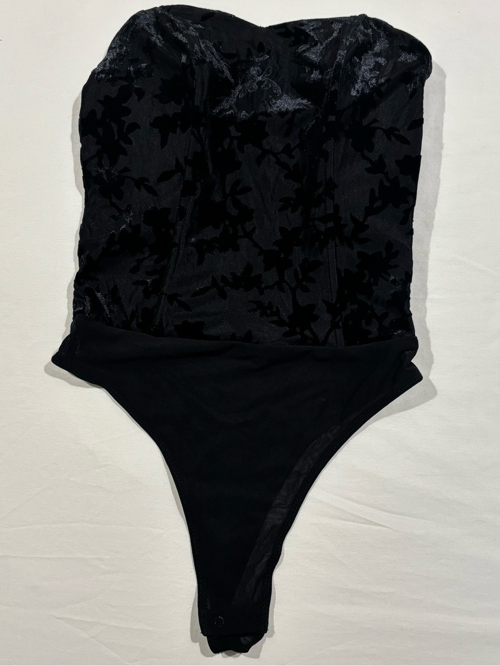 Lulu's Black Strapless Velvet-Print Bodysuit